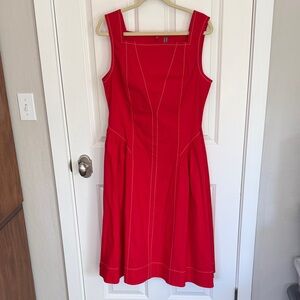 Anthropologie 
Seamed Red Dress with Pockets